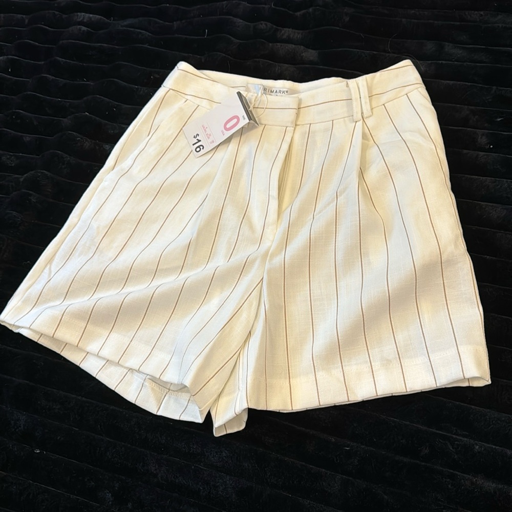White Striped Linen Shorts